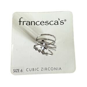 Francesca’s silver tone dainty stackable rings CZ new